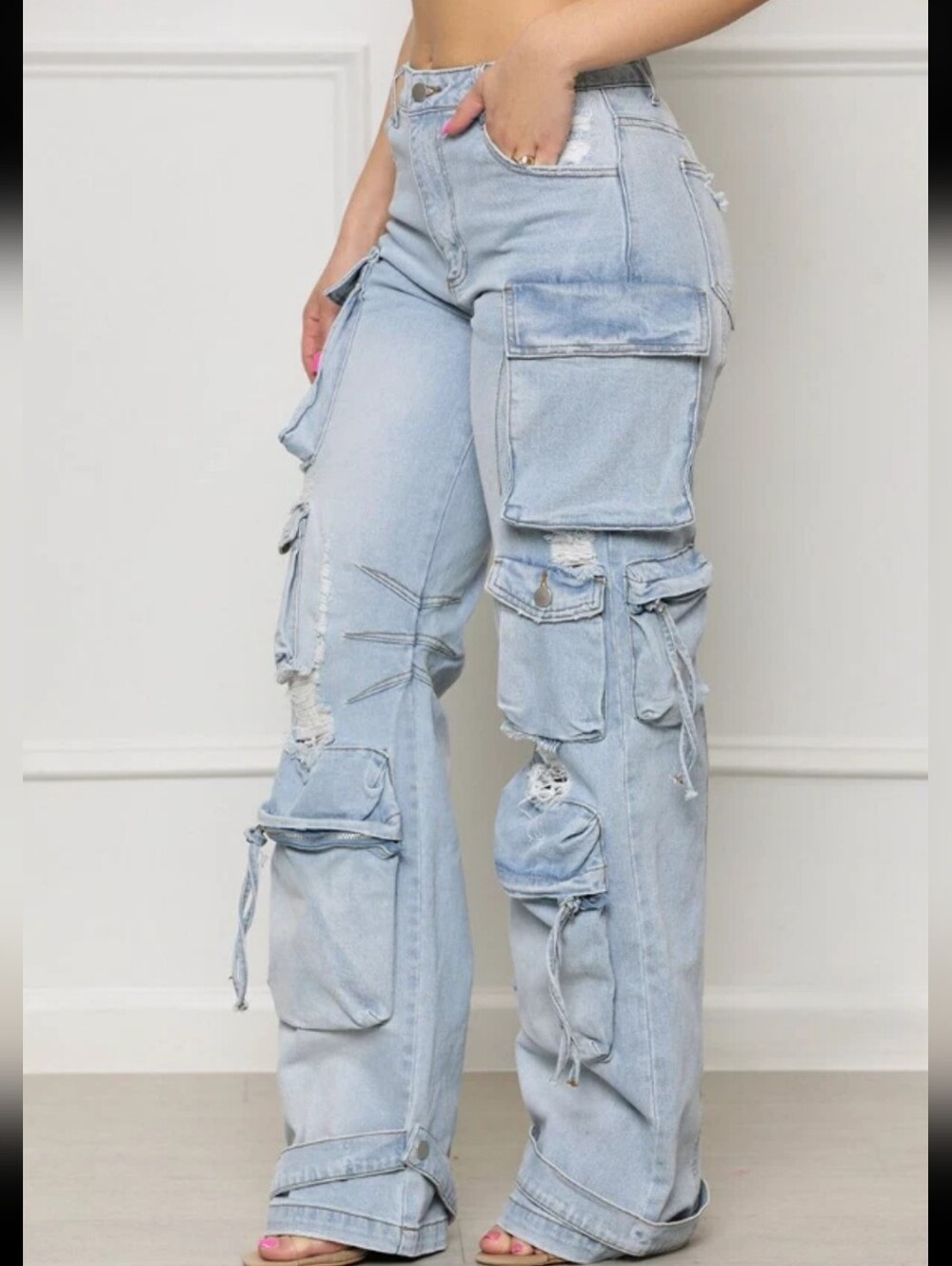 Distressed Light Wash Denim Jeans Med/US28-NWOT-revolve-wang-lang-zara